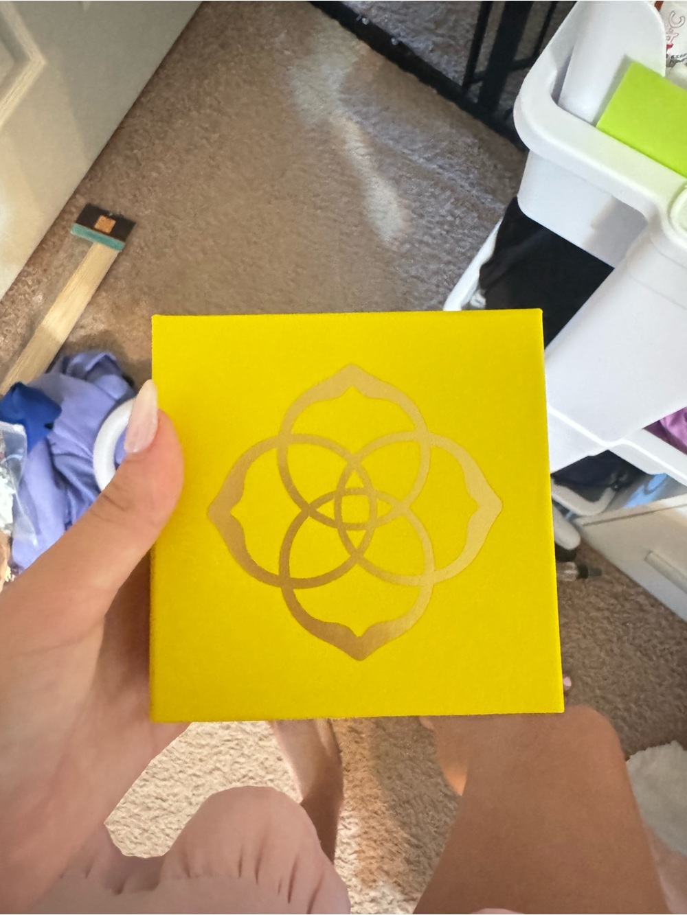 Yellow Decorative Kendra Scott Box with Metallic Floral Motif